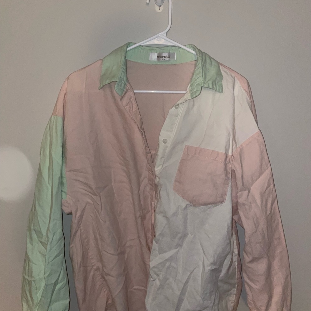 Oversized Pastel Colorblock Shirt Jacket